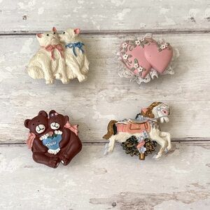 Fridge Magnets Bundle Lot Set of 4 Cute Cats Hearts Bears Carousel Horse Pony
